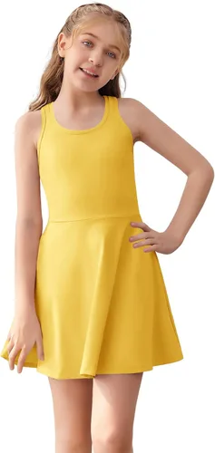 Vista 17 de Haloumoning Vestido de tenis sin mangas para niñas, vestido atlético de Negro