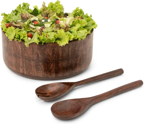 Vista 7 de Luxe Designs Juego de Tazón de Ensalada de Madera Quemada Oscura de 12" con Utensilios para Servir Ecológico, Tazón Multiusos para Mezclar y Servir