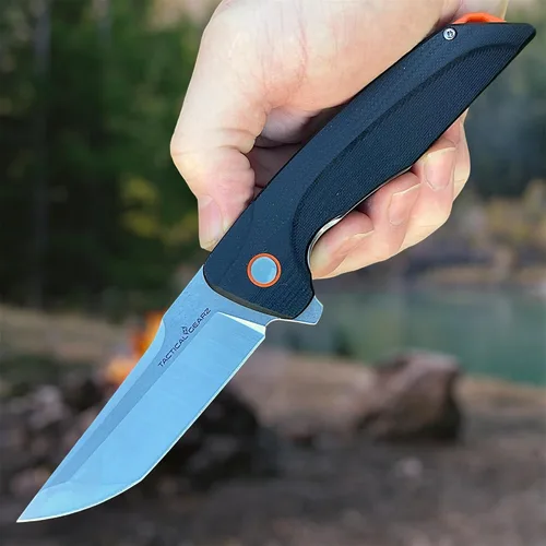 Vista 2 de TACTICAL GEARZ Cuchillo plegable de bolsillo para EDC, mango G10, hoja tanto de acero D2 (Orion)
