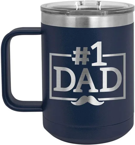 Vista 5 de NUMBER 1 DAD B Blue Taza de café de 15 oz con tapa deslizante Taza de café de viaje aislada Ideas de regalos del día del padre de hijo o hija