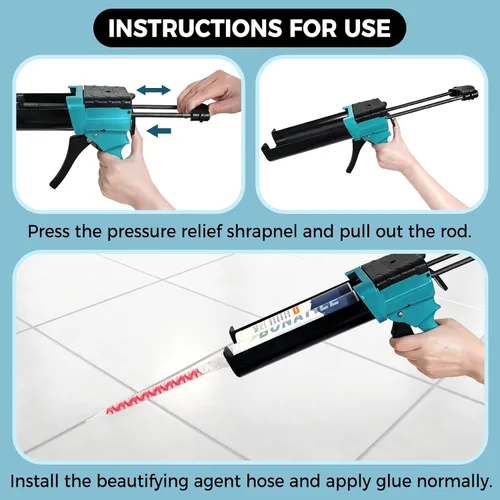 Vista 4 de Lechada para azulejos con pistola de calafateo manual de 19 onzas, 13.5 fl oz, relleno de lechada blanca, adecuado para aplicaciones de pared