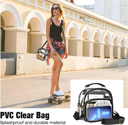 Vista 2 de MoKo Bolsa transparente aprobada para estadios para mujer, bolsa cruzada de gran capacidad con 2 bolsillos y cremallera