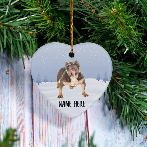 Vista 2 de Adornos de árbol de Navidad con nombre personalizado, diseño de castaña americana, decoración de corazón de cerámica, regalos para los amantes