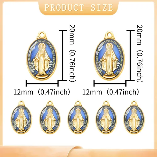 Vista 2 de 60 piezas de colgante de medalla milagrosa esmalte azul acento para hombres mujeres protección joyería católica encanto para bricolaje rosario