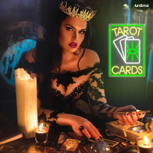 Vista 7 de Tarjetas de tarot de neón LED psíquica abierta tienda decoración ventana verde tarjetas de tarot luz de neón para decoración de pared de habitación