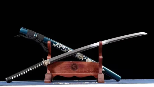 Vista 2 de Espada samurái funcional hecha a mano T10 arcilla de acero templada completa Tang Japón Katana
