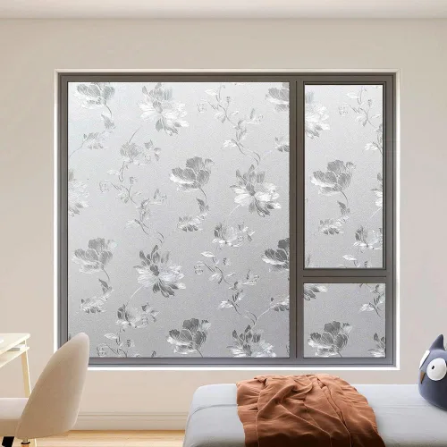 Vista 3 de Hibiscus Flowers - Película de ventana con bloqueo solar de 17.5 x 78.7 pulgadas, adhesivo decorativo extraíble de vidrio