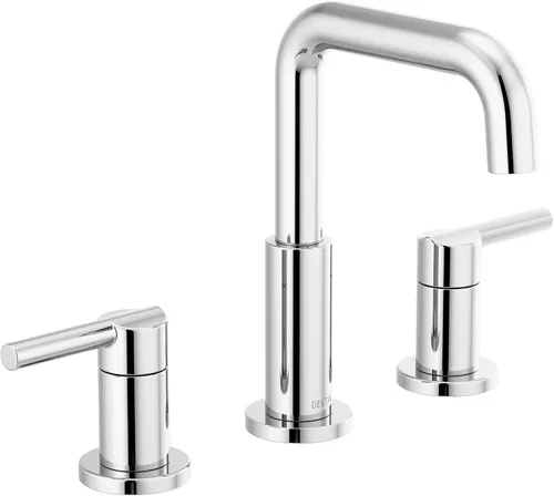 Vista 12 de Delta Nicoli - Grifo de baño de oro cepillado con rociador, grifo de fregadero de baño de 8 pulgadas con 3 agujeros y rociador extraíble, desagüe