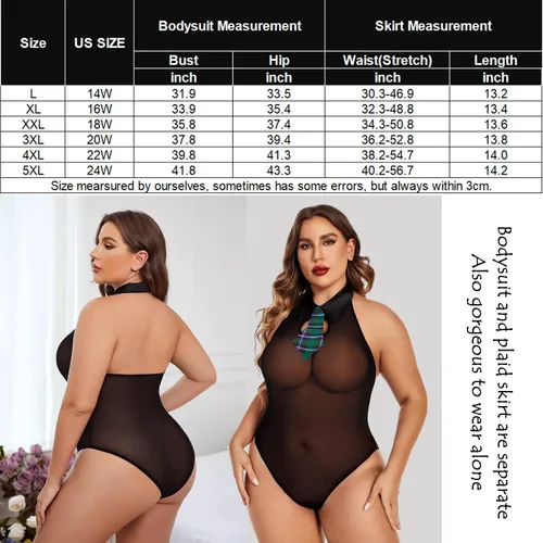 Vista 6 de Avidlove Conjunto de lencería de talla grande para mujer, trajes sexys para juegos de rol, disfraz de cosplay, lencería escolar con falda a cuadros