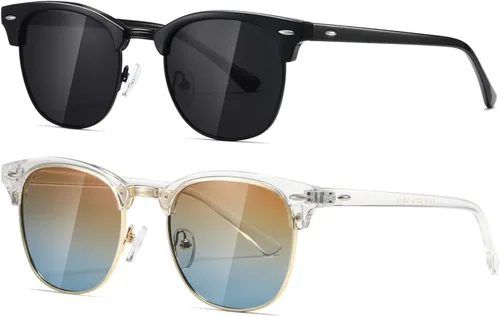 Vista 16 de AEVOGUE Semi Rimless Polarized Sunglasses for Women Men, AE0369 2 Pack Negro brillante y negro mate C1