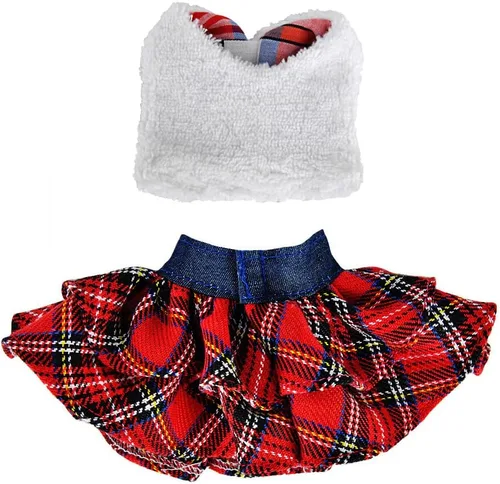 Vista 2 de E-TING Ropa de Papá Noel, chaleco esponjoso, falda a cuadros, accesorios para decoración navideña de muñeca elfo Decoración de Navidad
