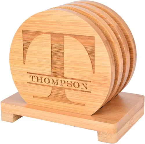 Vista 16 de Posavasos personalizados, posavasos grabados personalizados, posavasos de bambú para bebidas, posavasos de monograma con soporte, grandes regalos