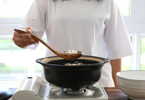Vista 5 de Cucharón de madera de 3 tamaños, cucharas de madera para cocinar, cucharón de madera para sopa, teca natural, cuchara de madera antiadherente