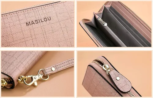Vista 5 de Cartera para mujer cartera grande para teléfono celular bolsillo largo para tarjetas monedero monedero bloqueo RFID con cremallera bolso de mano