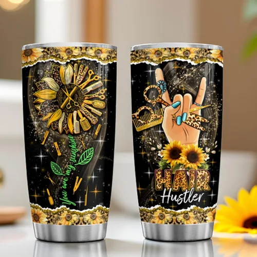 Vista 7 de Hair Hustler - Vaso de acero inoxidable de 20 onzas con texto en inglés "You Are My Sunshine", regalos de girasol para estilistas, regalos