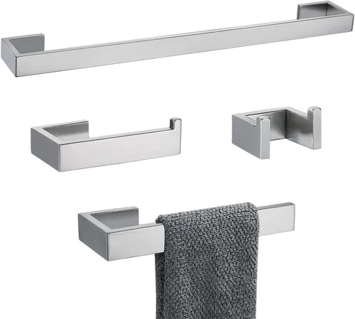 Vista 12 de Juego de 4 piezas de accesorios de hardware para baño, color negro, incluye toallero, soporte para toallas, gancho para bata, soporte para papel