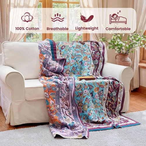 Vista 94 de MSGKV - Manta bohemia/primaveral de algodón para sofá y sala de estar, de gasa acogedora, de 50 x 60 pulgadas 50"x60" Cotton Throw, Woven Bird