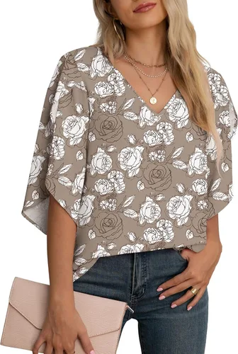 Vista 54 de Blusas de gasa con mangas 3/4 arrugadas de otoño para mujer de Jouica 01amy Verde