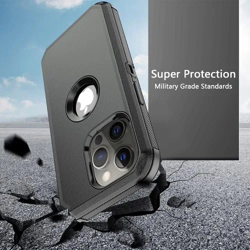Vista 6 de Funda de teléfono para iPhone 13 Pro Max, resistente, resistente a prueba de golpes, funda protectora con clip para cinturón para Apple iPhone 13