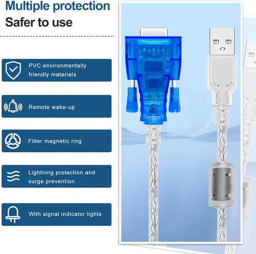 Vista 2 de Cable USB a serie RS232 (5.9 pies) Conector DB9 RS232 puerto serie hembra adaptador industrial compatible con Windows Series/Linux/MacOSX