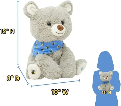 Vista 2 de Cuddle Barn My Bear Coby - Animal de peluche animado de oso de peluche, canto gris de 11 pulgadas
