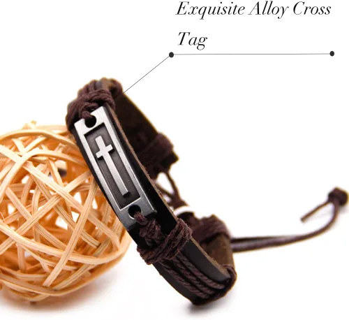 Vista 2 de LNKRE JEWELRY Pulsera cruzada de cuero de moda religiosa cristiana ajustable