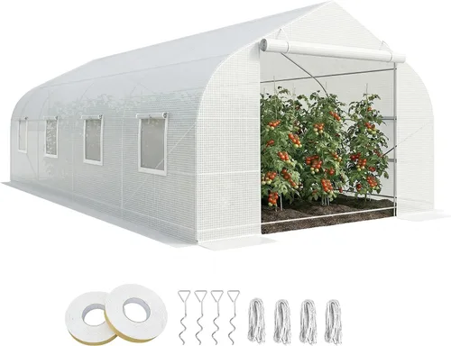 Vista 12 de Outsunny - Invernadero al aire libre de 11.5' x 10' x 6.5', diseño de túnel, con ventanas enrollables, puerta con cremallera, cubierta de PE Verde