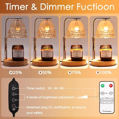 Vista 3 de Beautycity Lámpara calentadora de velas, calentador de velas inalámbrico remoto para velas de tarro, lámpara eléctrica con temporizador y atenuador