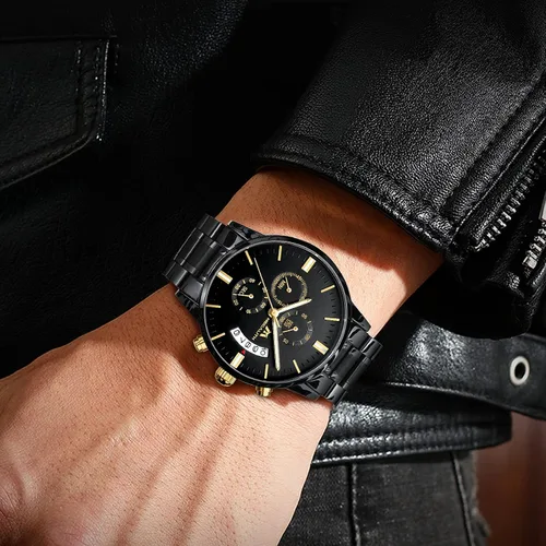 Vista 3 de MEGALITH Mens Watches 45mm Chronograph Quartz Mens Wrist Watches Stainless Steel Waterproof Business Dress Watches for Men Luminous Date Gifts for
