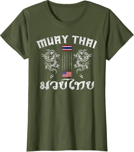 Vista 75 de Camiseta de equipo de entrenamiento de boxeo Muay Thai con bandera estadounidense de Tailandia, Negro, S