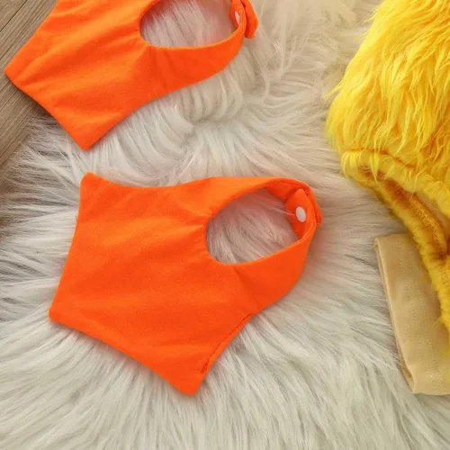 Vista 6 de Disfraz de pollo para bebé, disfraz de Halloween, disfraz de bebé niño y niña, mameluco con capucha de animal Amarillo