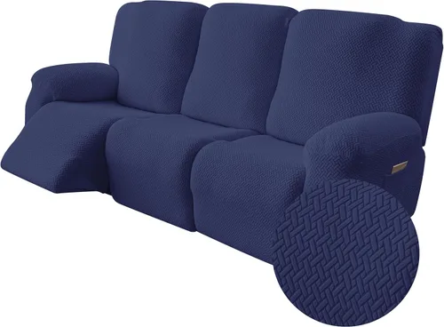 Vista 40 de Genina Funda para Silla Reclinable, Fundas Elásticas para Sillas Reclinables, Fundas para Sofá Reclinable con Rayas Jacquard, Fundas para Sofá