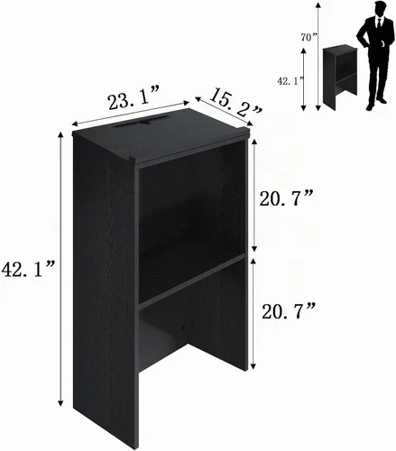 Vista 3 de Soporte para podio, atril de madera, podio para aula, iglesias, auditorio, sala de reuniones, recepción de podio con estante ajustable (negro)