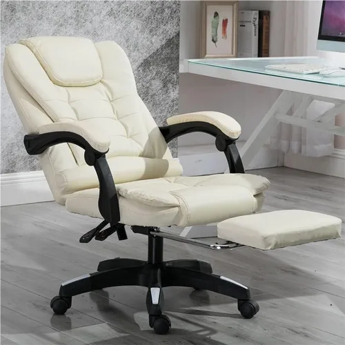 Vista 2 de Executive Leather Office Chair Big and Tall Reclining Swivel Desk Chair Adjustable Height with Footrest and Armrest(/Beige)