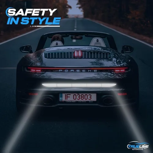 Vista 7 de TRUE LINE Automotive Adhesivo reflectante para maletero trasero, adhesivo de advertencia trasero de parachoques, marcadores de seguridad para moldura