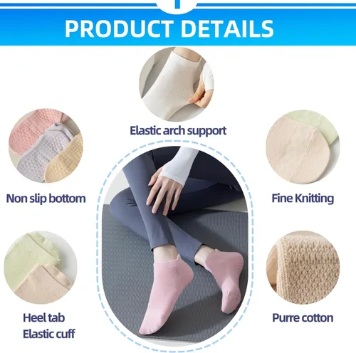 Vista 2 de Calcetines de agarre para mujer, pilates, yoga, calcetines de hospital antideslizantes con pinzas para mujer, calcetines adhesivos con cojín