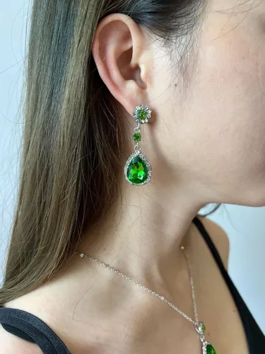 Vista 4 de Txibikn Juego de 4 piezas de joyería elegante y grande con colgante de cristal de lágrima para mujer, juego de anillos abiertos para fiesta