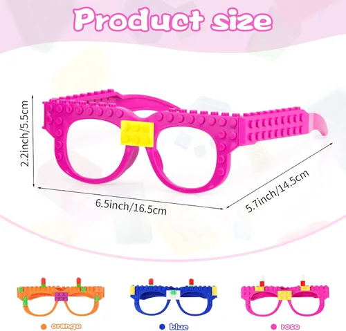 Vista 2 de Hooqict 9 Piezas Gafas de Ladrillos de Construcción DIY Artículos de Fiesta para Niños Decoraciones y Suministros de Fiesta de Cumpleaños