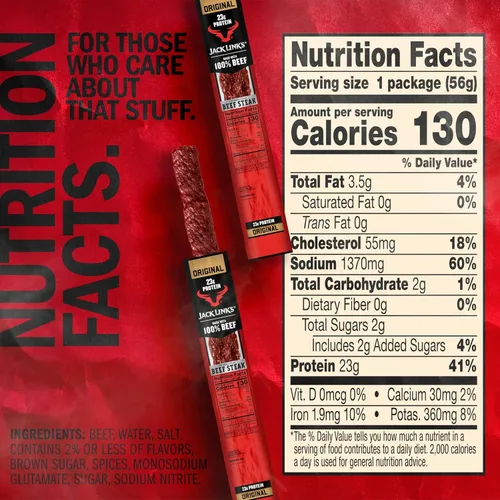 Vista 2 de Jack Link's Carne de Res en Filete, Original - Snacks de Proteína, Snack de Carne con 23g de Proteína, Hecho con 100% Carne, Envase a Granel