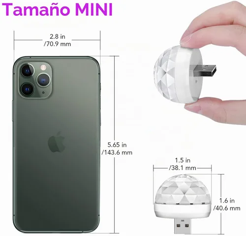 Vista 2 de Lmaytech Luces USB para fiesta de mini bola de discoteca, luces estroboscópicas activadas por sonido, luces LED portátiles para el ambiente