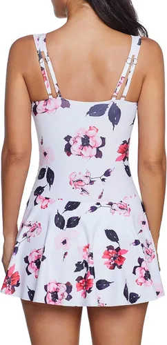 Vista 4 de Zando - Traje de baño de una pieza con control de abdomen para mujer, talla extragrande, cuello en V, vestido de baño