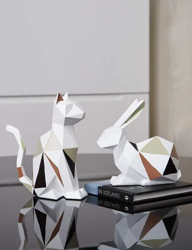 Vista 3 de HAUCOZE Estatua de gato moderna escultura de animal decoración del hogar arte geométrico para sala de estar, oficina, escritorio, regalo, 7.3