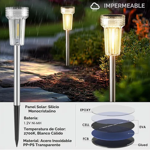 Vista 3 de Mancra - Luces solares al aire libre impermeables, juego de 8 luces de camino con bombilla de tungsteno de acero inoxidable, luces solares
