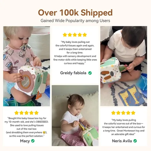 Vista 7 de Youuys Caja de Pañuelos de Juguete para Bebés de 6-12 Meses, Juguetes Sensoriales Montessori para Niño de 1 Año, Juguete Infantil con Pañuelos