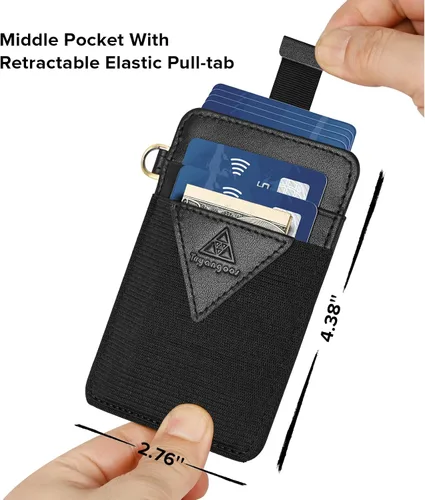 Vista 4 de Tryangoos Cartera delgada con tarjetero para hombres y mujeres, cartera minimalista con bolsillo frontal, tarjetero elástico para tarjetas