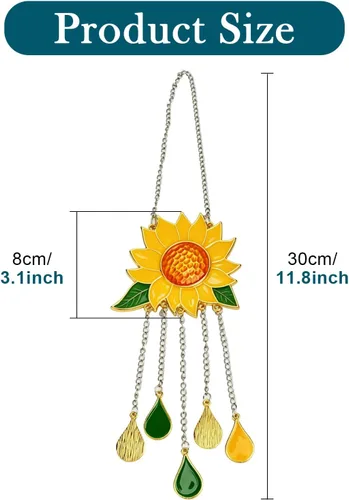 Vista 2 de Adornos de campanillas de viento de girasol, mini hermoso panel colgante de vitral con cadena para el panel del hogar, patio, porche, jardín