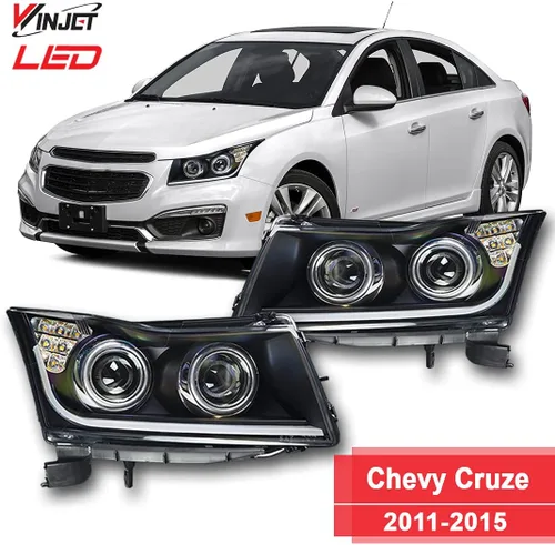 Vista 6 de Faro delantero con lente proyector transparente/carcasa negra, con barra DRL de luz LED (Chevy Cruze), Winjet WJ10-0324-04