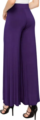 Vista 29 de Made By Johnny Pantalones palazzo elásticos de pierna ancha para mujer, lisos, casuales, cómodos