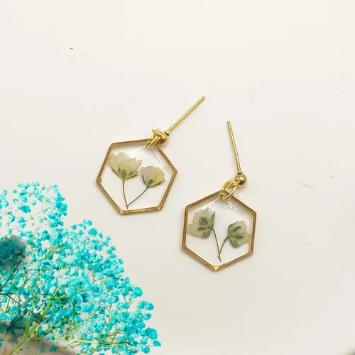Vista 20 de Pendientes de flores prensadas hechos a mano para mujer