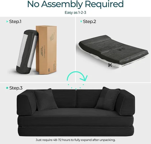 Vista 7 de LINSY Home Sofá cama convertible de 79 pulgadas, sofás de pana 4 en 1 sin hueso para sala de estar, futón plegable tamaño Queen, colchón de suelo